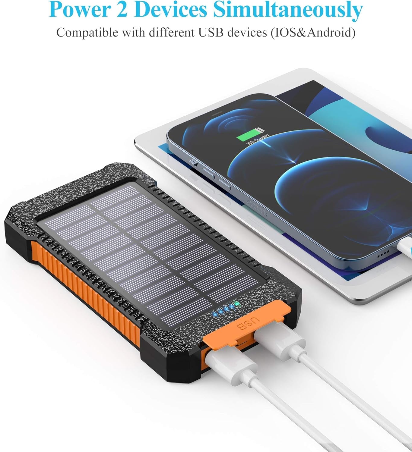 Solar Power Bank Portable Solar Phone Charger 26800Mah, Battery Pack with 2 USB Outputs/Led Flashlight Phone Chargers, Waterproof Solar Panel Charging