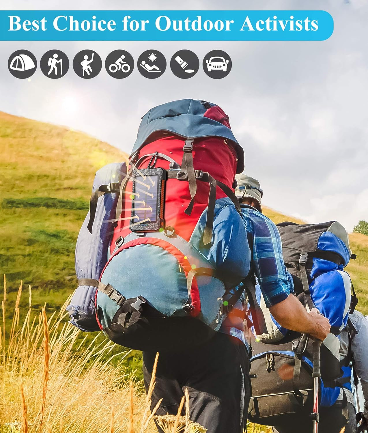 Solar Power Bank Portable Solar Phone Charger 26800Mah, Battery Pack with 2 USB Outputs/Led Flashlight Phone Chargers, Waterproof Solar Panel Charging