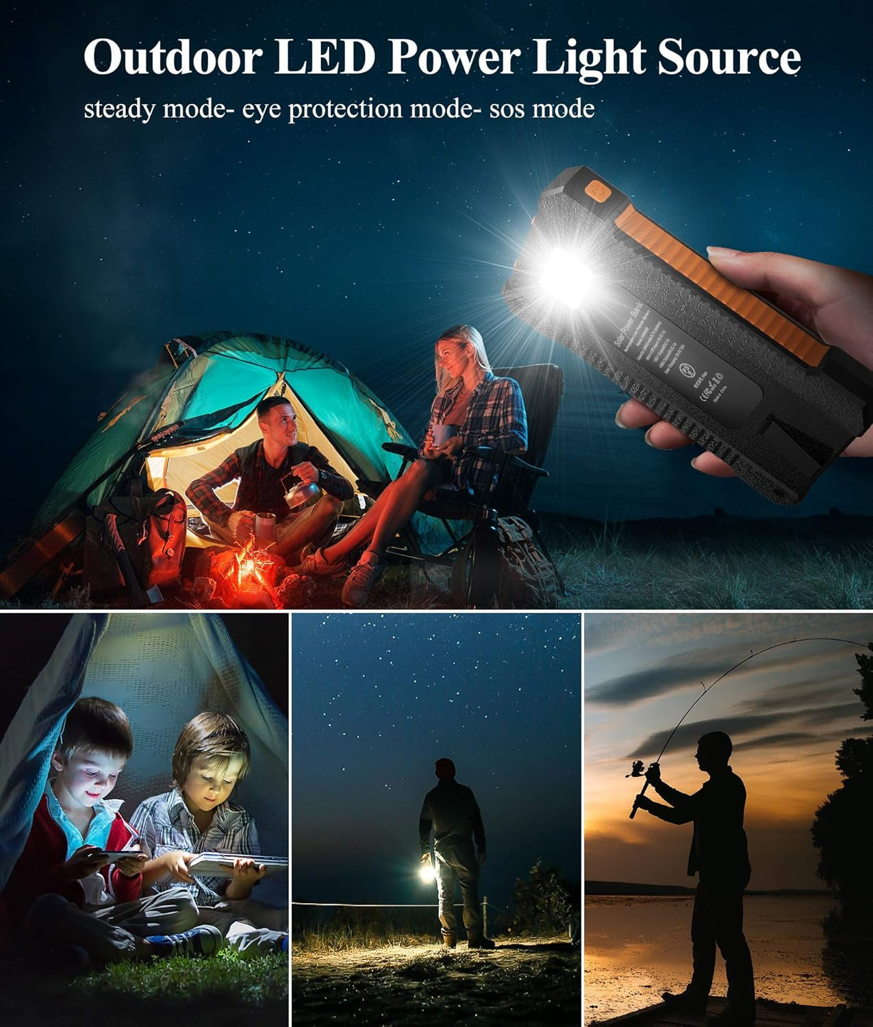 Solar Power Bank Portable Solar Phone Charger 26800Mah, Battery Pack with 2 USB Outputs/Led Flashlight Phone Chargers, Waterproof Solar Panel Charging