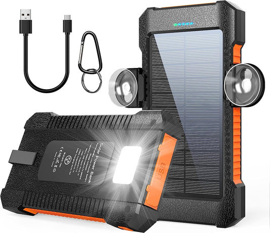 Solar Power Bank Portable Solar Phone Charger 26800Mah, Battery Pack with 2 USB Outputs/Led Flashlight Phone Chargers, Waterproof Solar Panel Charging