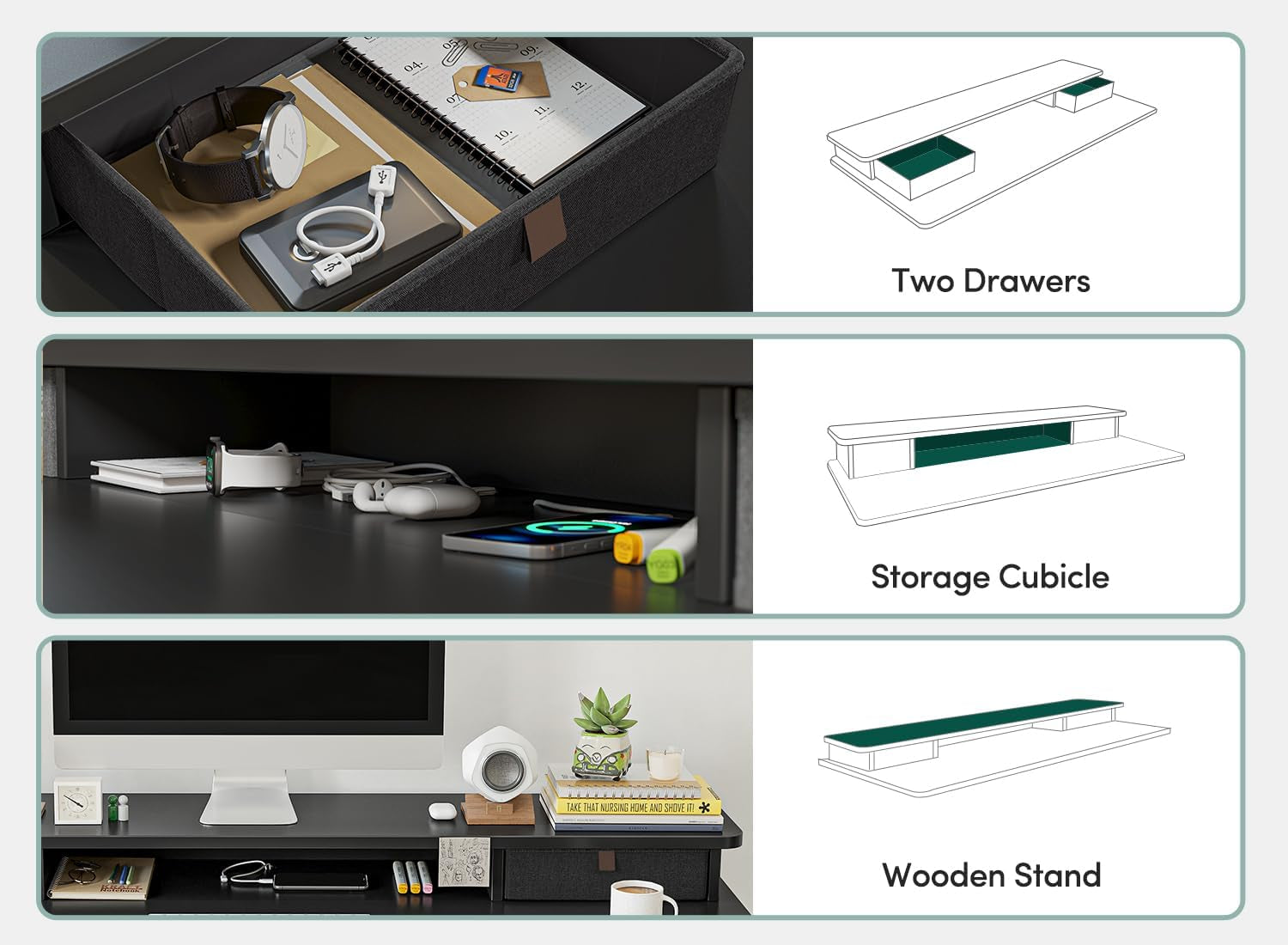 55 X 24 Inch Height Adjustable Electric Standing Desk with Double Drawer, Stand up Home Office Computer Desk with 4 Height-Adjustable Feets & 2 Hooks, Black