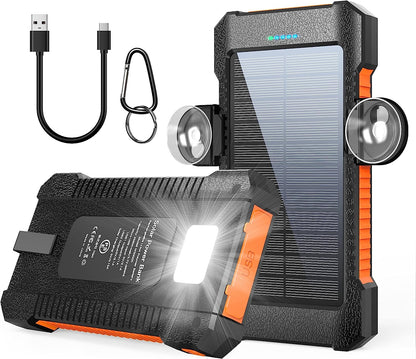 Solar Power Bank Portable Solar Phone Charger 26800Mah, Battery Pack with 2 USB Outputs/Led Flashlight Phone Chargers, Waterproof Solar Panel Charging